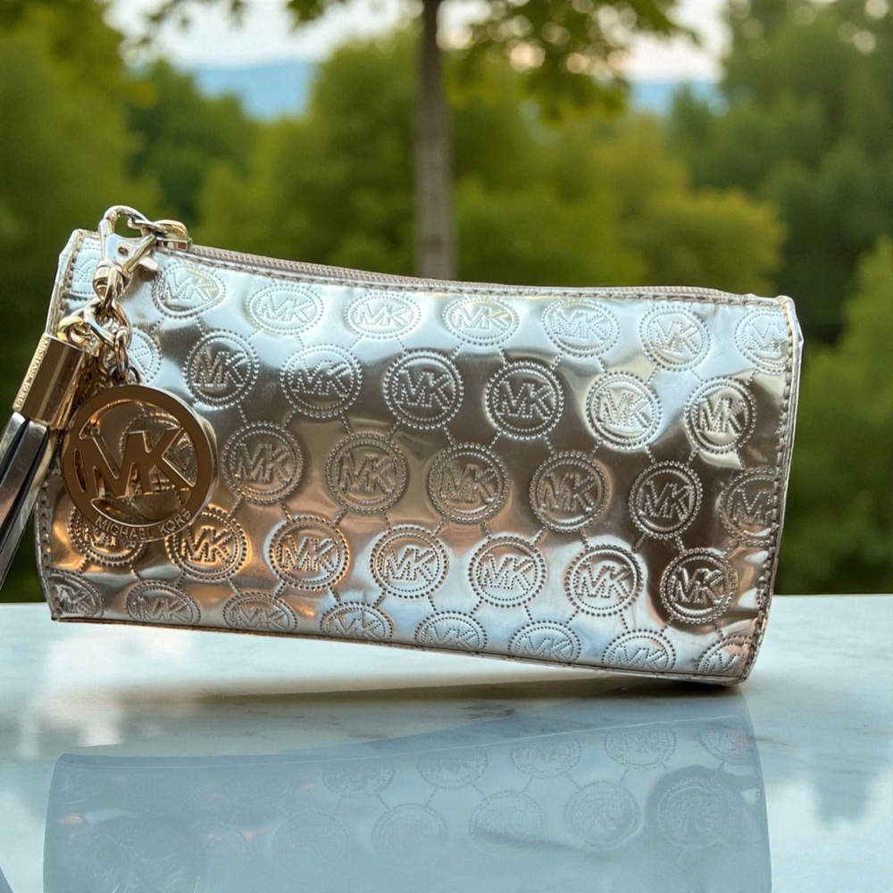 Michael by Michael Kors Gold Embossed Logo Clutch/Cosmetic Bag - Picture 9 of 10